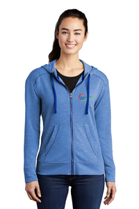 Sport-Tek ® Ladies PosiCharge ® Tri-Blend Wicking Fleece Full-Zip Hooded Jacket - Front