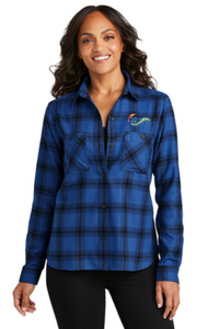 Port Authority® Ladies Plaid Flannel Shirt - Royal/Black Open Plaid